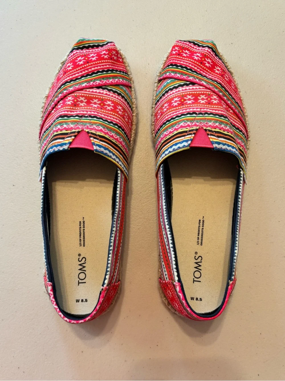 TOMS Women’s Red Multicolor Striped Espadrilles 8.5